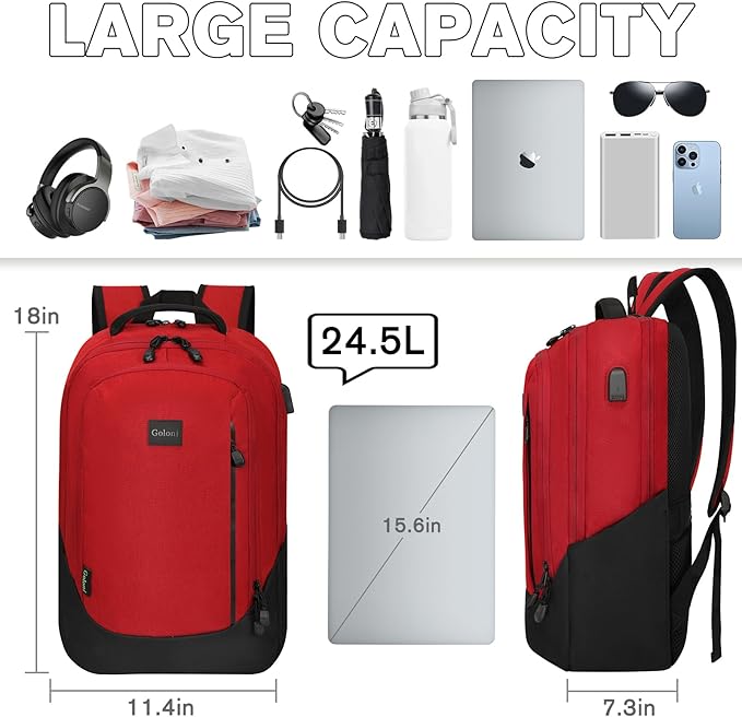 Goloni Multi-functional Travel Backpack, Large Capacity for Men Women Waterproof Business Work Bag, College Laptop Backpack with USB Charging Port, Suitable for 17-inch Computers