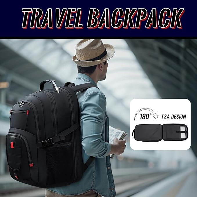 Extra Large Laptop Backpack with LifetimeWarranty,Gaming Laptop Travel Bag Fits 18.4-19" Laptops,TSA Friendly Travel Rucksack for Men Women, Big TSA Airline Approved Work Computer Bag, Black
