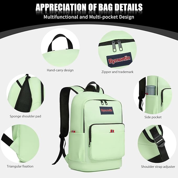 Classic Casual Backpack, Lightweight Daypack with 10 Pockets, Laptop Compartment, EVA Foam Pad (Yellowish green)