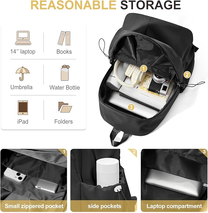 Basic Black Backpack For High School Women Men,Lightweight Casual Daypack College Backpack,Simple Bookbag For Teens Boys Girls,Waterproof School Bag