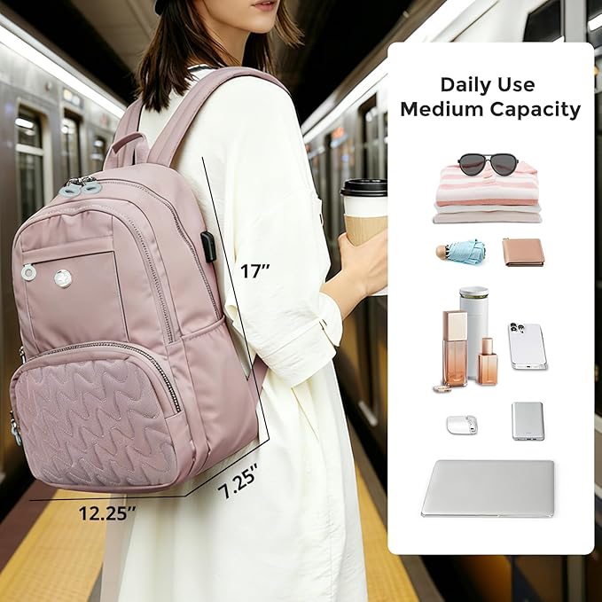 Swissdigital Design Backpack for Women, 15.6 inch Laptop College Pink Medium Simple Modern Backpacks for School with USB Charging Port for Womens Girls | SD1711-82