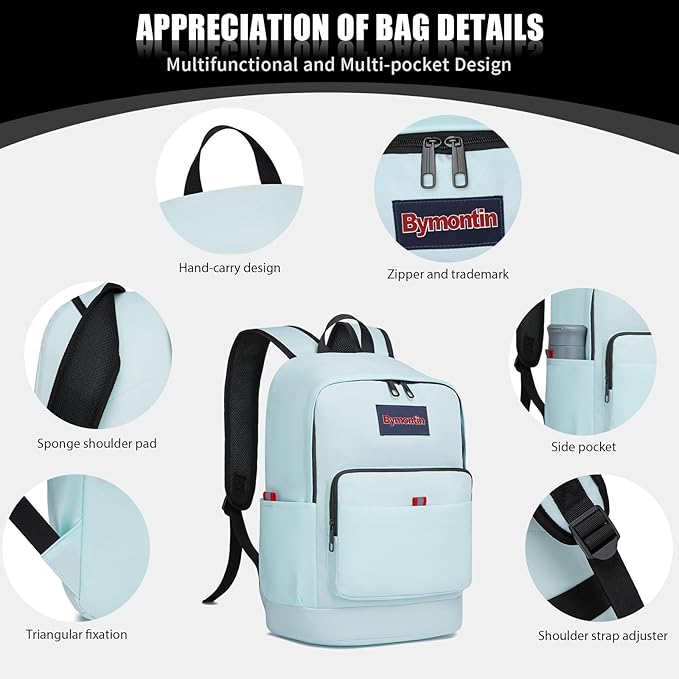 Classic Casual Backpack, Lightweight Daypack with 10 Pockets, Laptop Compartment, EVA Foam Pad (Sky blue)