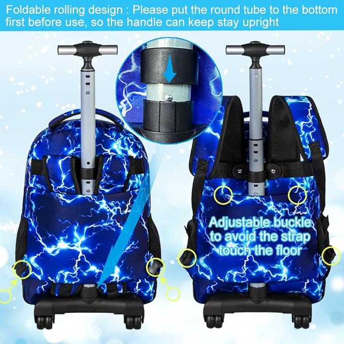 Rolling Backpack for Womens and Mens, Adults Wheeled Bookbag with Lunch Box for Girls and Boys.