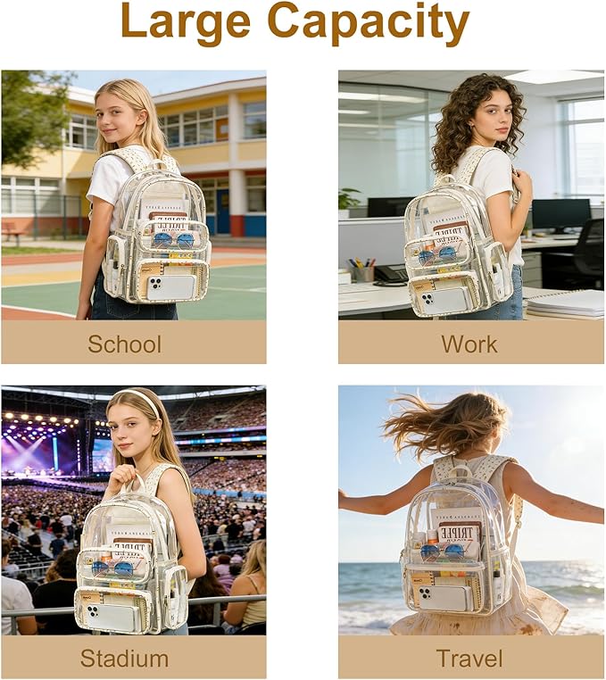 BTOOP Clear Backpack Heavy Duty Transparent Backpack 17" See Through Bookbag for College Work Festival Security with Padded Strap Large Capacity