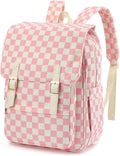 Women Laptop Backpack, Corduroy 15.6" Travel Backpack for Work College Business, Teacher Nurse Bag with Large Capacity School Bookbag Bags for Girls - Checkered Pink