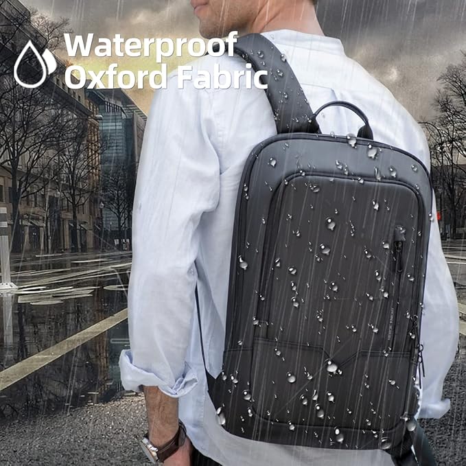 hk Backpack for Men Business Slim Backpack with USB Charger Computer Lightweight Anti-theft Travel Backpacks 15.6 inch Water Resistant Laptop Bag for Work Office College-Black