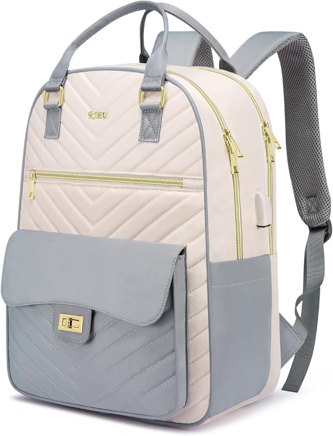 Cute Backpack for College Students,Teen Girl Bookbag Women with Laptop Compartment for Travel,Mochilas de Mujer,Gray Beige