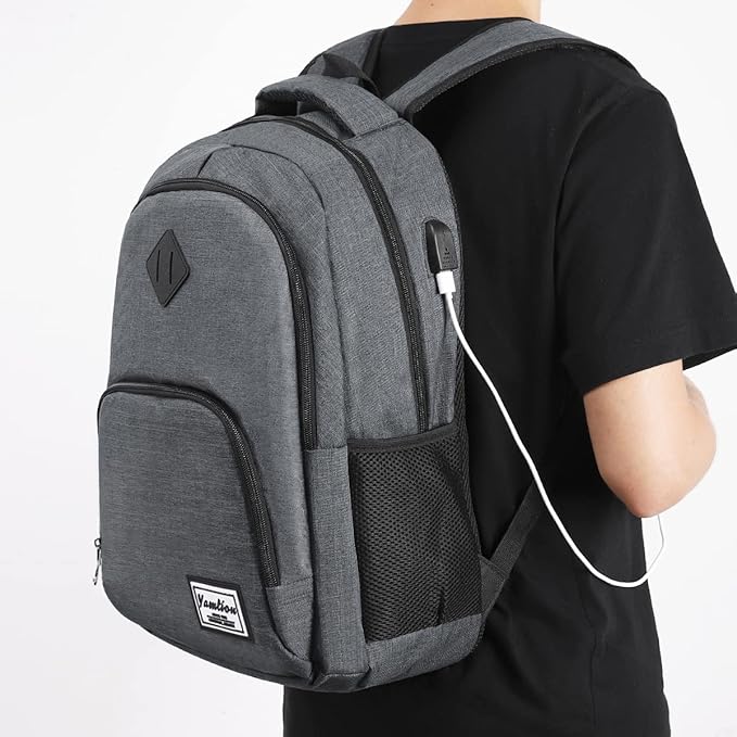 YAMTION Backpack for Men and Women,School Bookbag for Teenager,15.6 inch Computer Backpack with USB Charging port for Business Work College Travel Trip