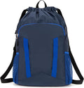 Drawstring Backpack for Kids Sports Gym Bag with Shoes Compartment, Water Resistant Beach Swim Bag String Backpack for Boys and Girls, Dark Blue