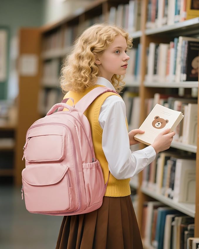 Backpack for Girls,Kids School Backpack Girls Cute Kindergarten Elementary Preschool Middle School Bags Kids Teens Aesthetic Bookbag Kawaii Backpacks Student Daypack Pink