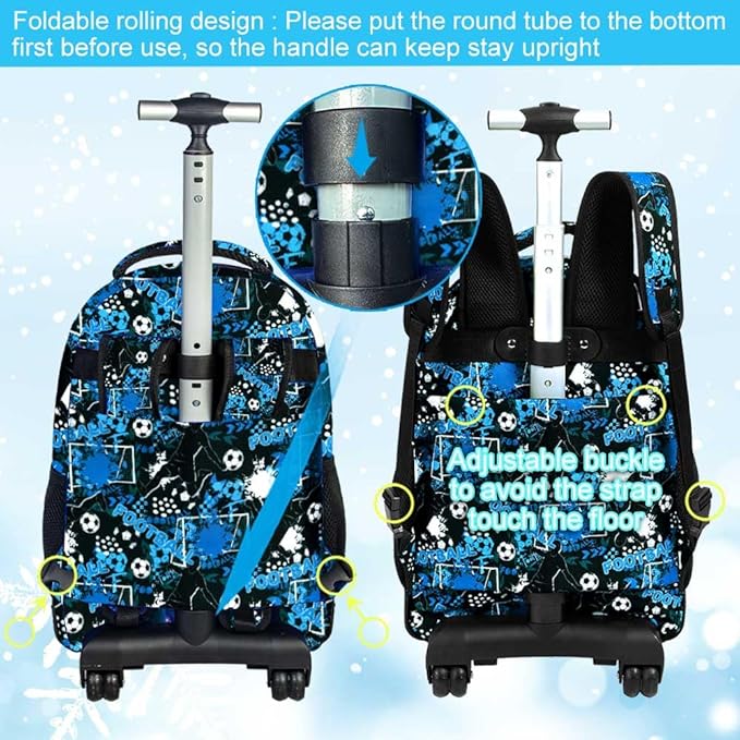 Rolling Backpack for Womens and Mens, Adults Wheeled Bookbag with Lunch Box for Girls and Boys.