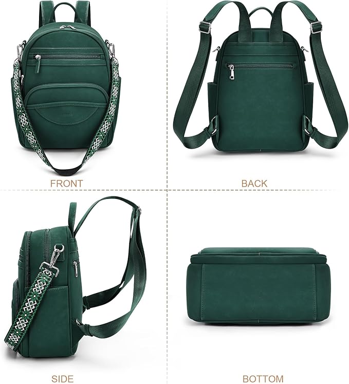 Small Backpack Purse for Women, Mini Backpack Vegan Leather with RFID Blocking & Tablet Pocket, Cute Shoulder Handbag for Travel, School & Work Green
