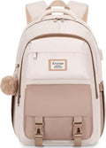 School Backpack for Girls Teens, Cute Aesthetic College Backpacks Large 17.3 Inch Laptop Bag Preppy Bookbag for Women Students Travel (Khaki Beige)