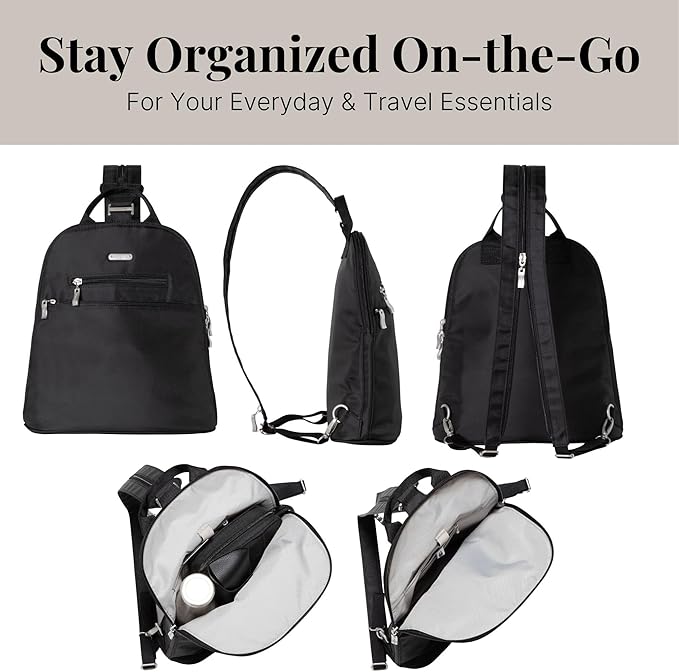 Baggallini Essential Mini Backpack Purse for Women - Built-in RFID Card Holder - Convertible Sling Bag with Adjustable Shoulder Strap