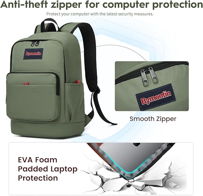 Classic Casual Backpack, Lightweight Daypack with 10 Pockets, Laptop Compartment, EVA Foam Pad (Olive)