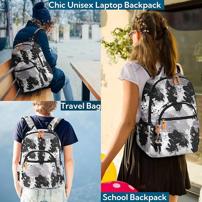 Leaper Ink Printing Travel Backpack for Women Laptop Backpack for Men Water-resistant School Backpack for Girls Boys Back Pack College Daypack Black