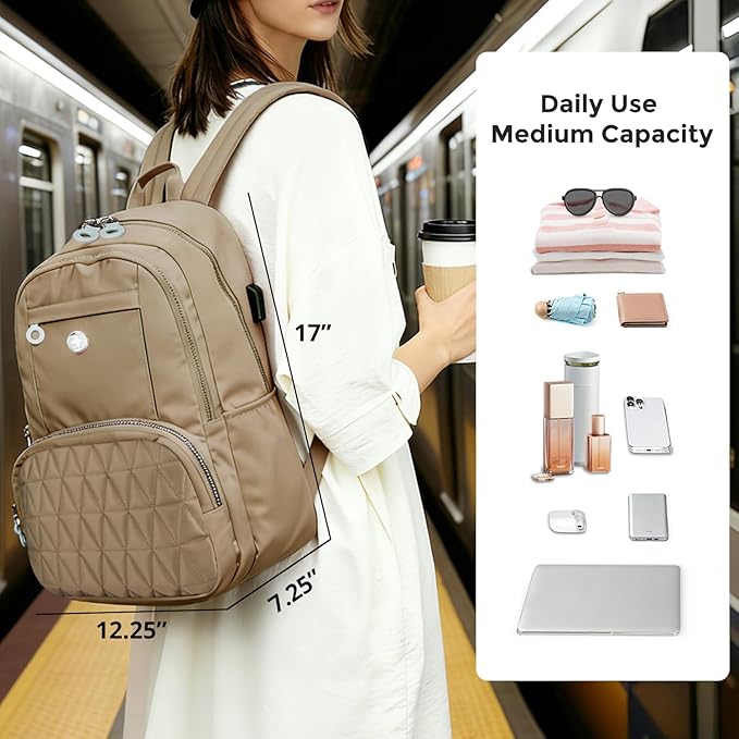 Swissdigital Design Backpack for Women, 15.6 inch Laptop College Khaki Medium Simple Modern Backpacks for School with USB Charging Port for Womens Girls | SD1711-75