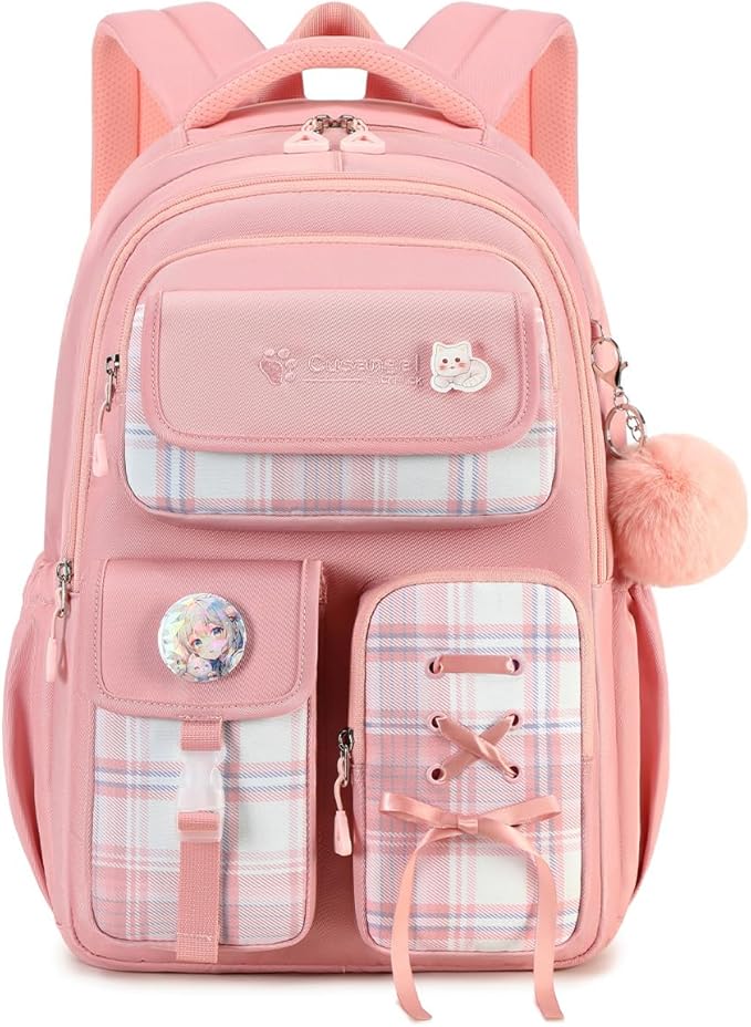 Cusangel Girls Backpack for School, 8Ages+ Student Laptop Backpack,18 inch Cute Daily BookBag, Large Capacity Waterproof Daypack