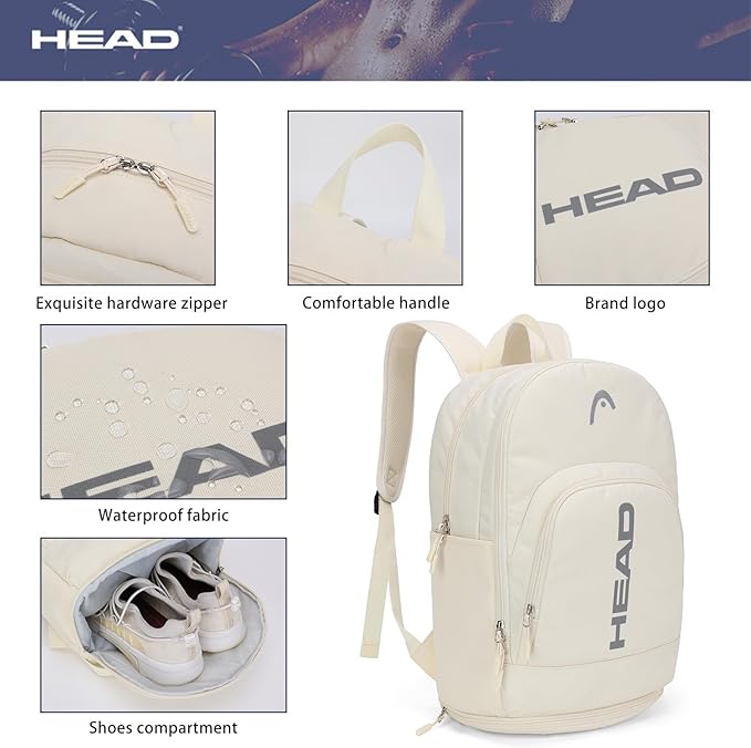 HEAD Waterproof Travel Backpack for Women, Lightweight 15.6 Inch Laptop Backpack with Shoes Compartment, Casual Daypack College Backpacks with 8 Pockets for Overnight/Sports Gym/Work/Fitness