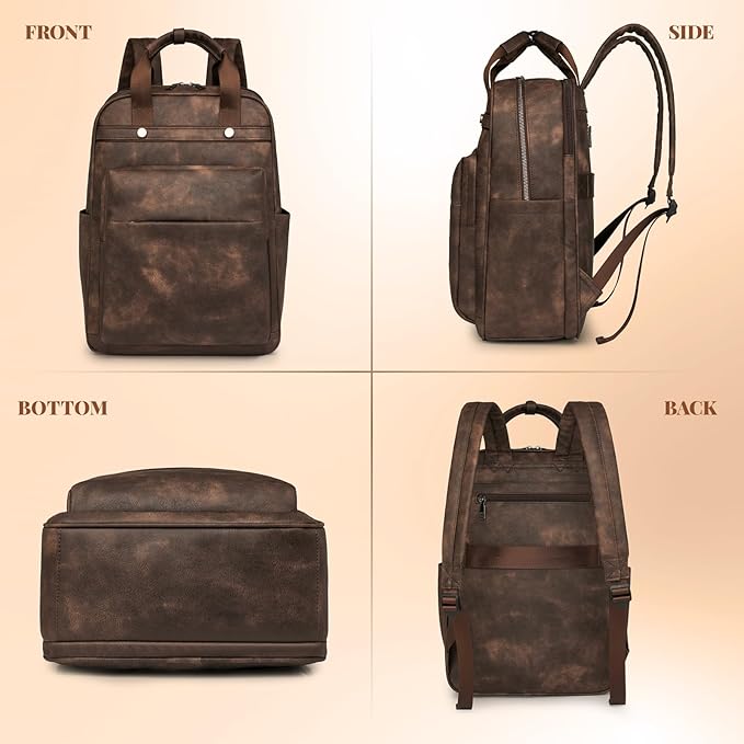 PU Leather Laptop Backpack for Women | 17 Inch Laptop Backpack for Work College School - Large Capacity Computer Bag Teacher Nurse Bag Casual Daypack (Coffee)
