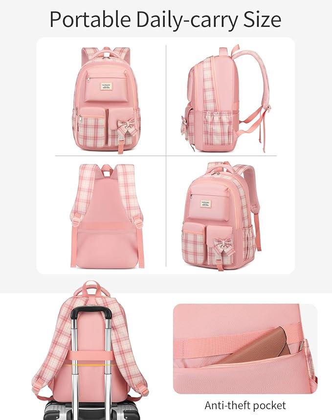 School Backpack for Girls, Cute Bookbag with Laptop Compartment for Teens College Student Mochilas Escolares para Niñas (Pink)
