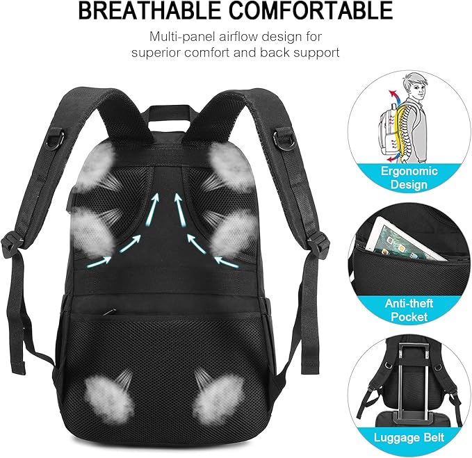 LOVEVOOK School Backpack for Women Men Black Backpack with 17.3" Laptop Compartment Lightweight Bookbag for College Work High School