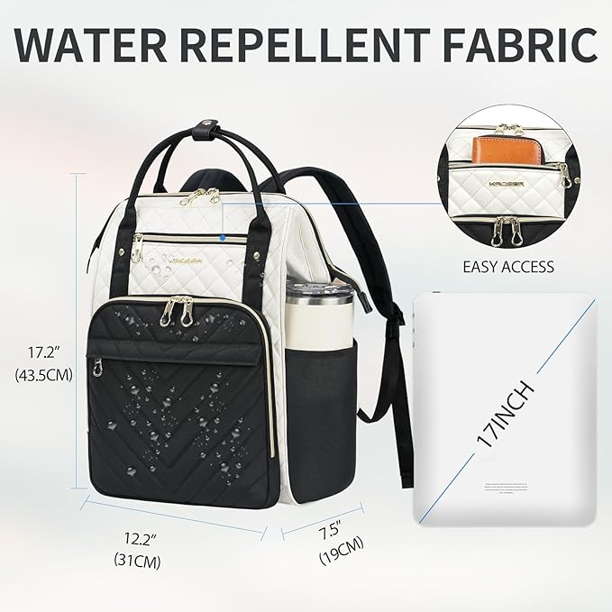 KROSER Laptop Backpack 17" Stylish Backpack Water Repellent College Casual Daypack with USB Port Travel Business Work Bag for Men/Women-Beige/Black
