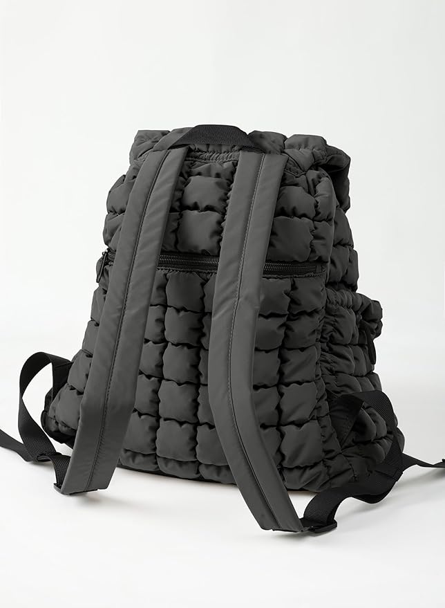 ODODOS Quilted Backpack 2.0 for Women Lightweight Puffer Hiker Pack Drawstring Padding Travel Gym Bag, Charcoal