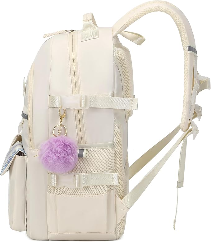 Backpack for Girls, 15.6 Inch Laptop School Bag Kids Kindergarten Elementary College Backpacks Large Bookbags for Teen Girl Women Students Casual Travel Daypacks (Beige)