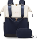 LOVEVOOK Laptop Backpack for Women, 15.6 Inch Work Laptop Bag with USB Port, Fashion Teacher Nurse Backpack Purse, Waterproof Travel Computer Backpack with Organizer Bag, 2PCS, Beige-Blue