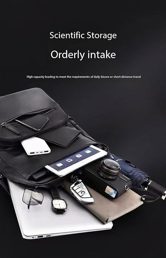 Business Men and Women PU Leather Backpack 15.6inch Laptop Waterproof Backpack Travel Commuter Lightweight schoolbag (Black backpack4,Large)