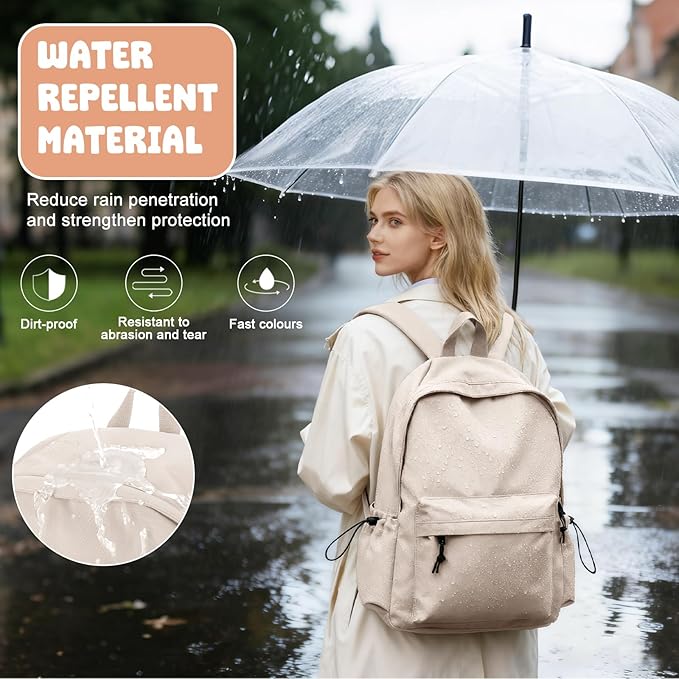 VECAVE School Backpack Beige Waterproof Bookbag Casual Lightweight Travel Rucksack Daypack Backpacks for Men Women College High School Bags backpack for Boys Girls Teens