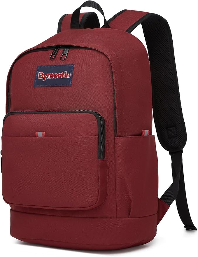 Classic Casual Backpack, Lightweight Daypack with 10 Pockets, Laptop Compartment, EVA Foam Pad (Wine red)