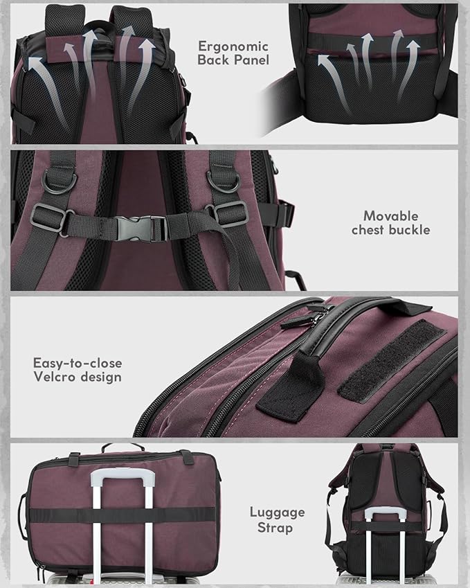 Gonex Travel Backpack, Large Carry-On Nylon Duffle Bag, 3-in-1 Convertible Laptop Bag for Men & Women, Durable for Work & Weekend Travel (Dark Red)