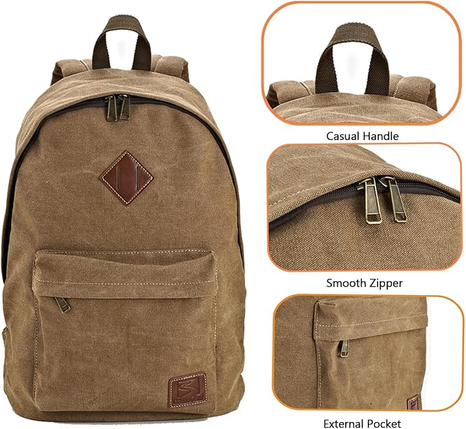 Canvas Laptop Backpack, Durable Rucksack, Travel Bag Fits 15.6 Inch Notebook for Men Women Factory Directly(Coffee)