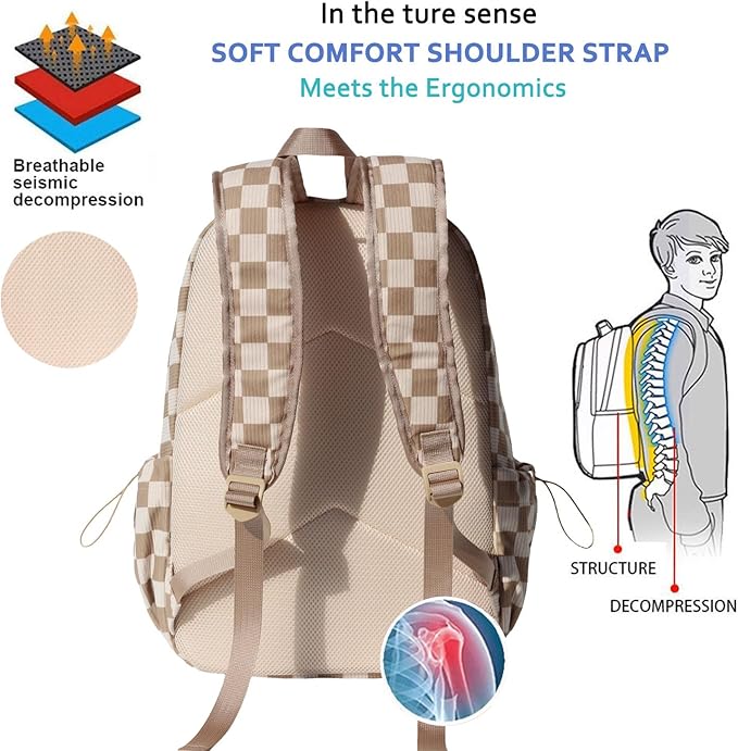 ESVAN Corduroy Backpack Lightweight Fashion 17 inch Laptop Bag for Women Casual College (Corduroy grid)