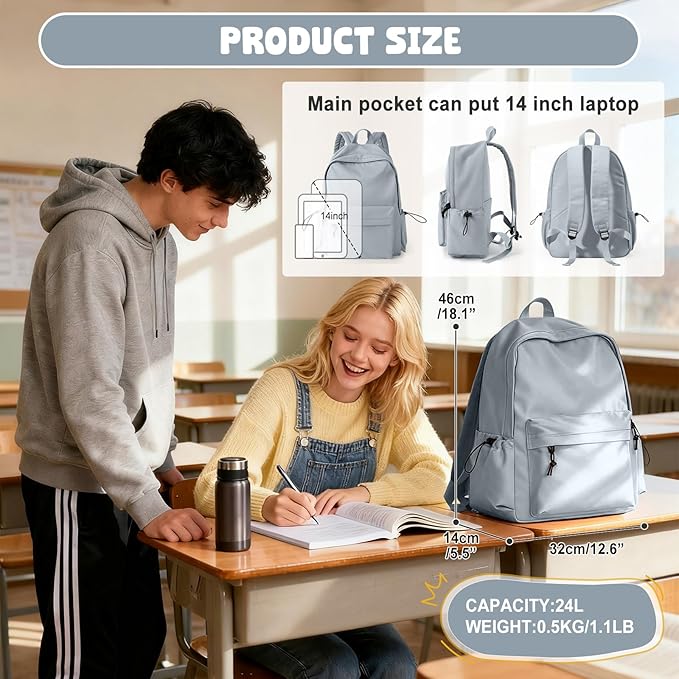VECAVE School Backpack Blue Waterproof Bookbag Casual Lightweight Travel Rucksack Daypack Backpacks for Men Women College High School Bags backpack for Boys Girls Teens