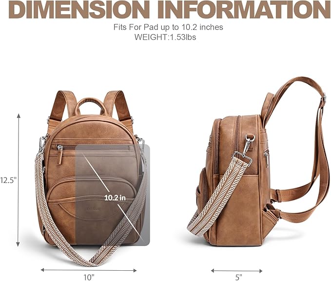 Small Backpack Purse for Women, Mini Backpack Vegan Leather with RFID Blocking & Tablet Pocket, Cute Shoulder Handbag for Travel, School & Work Brown