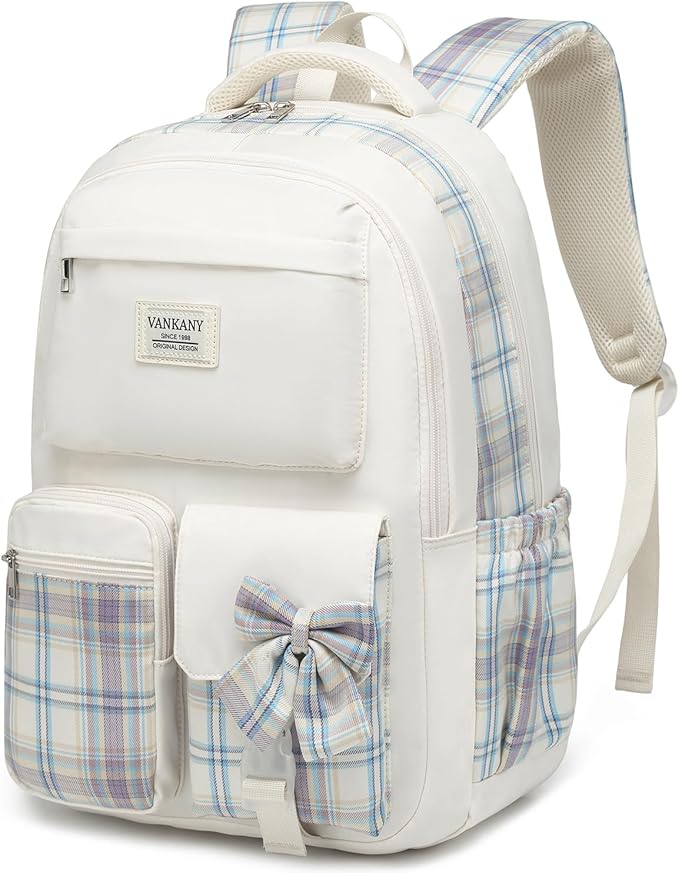 Teen Girl School Backpack, Cute Bookbag with Laptop Compartment for Big Student Women College Mochilas Escolares para Niñas (Beige)
