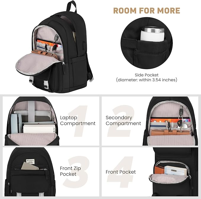 School Backpack for Teen Girls, Cute College Backpacks for Women Students Aesthetic Bookbag Large 15.6 Inch Laptop Bag Middle School Travel Back Pack (Black)
