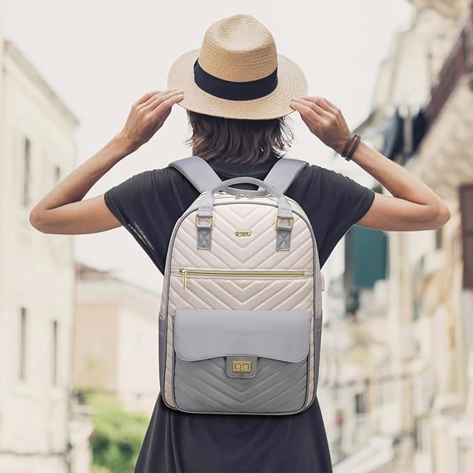 Cute Backpack for College Students,Teen Girl Bookbag Women with Laptop Compartment for Travel,Mochilas de Mujer,Gray Beige