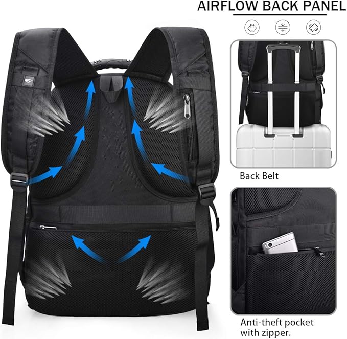 NUBILY Laptop Backpack 17 Inch Waterproof Extra Large TSA Travel Backpack Anti Theft College Business Mens Backpacks with USB Charging Port 17.3 Gaming Computer Backpack for Women Men Blue 35.45L