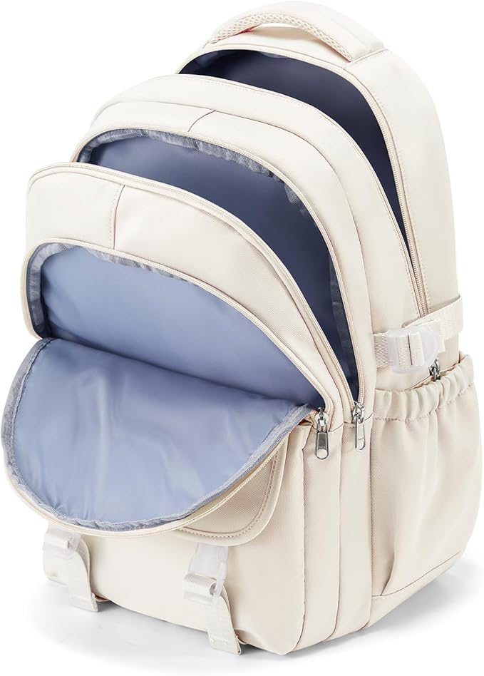Waterproof Aesthetic Backpack For School, Cute High School Bookbag For Teen Girls Boys, Lightweight Casual Daypack Backpack For Women Men, College Backpack With Lots Of Pockets（Beige）