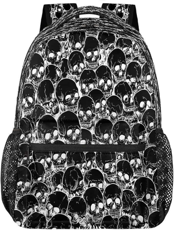 Pardick Skeleton Skull Goth Backpack for Kids Girls Boys Lightweight School College Students 18in Bookbag Large Capacity Computer Backpacks Laptop Rucksack Travel Gym Hiking Camping Daypack