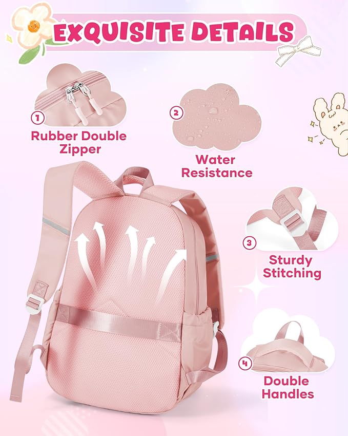 Backpack for Girls,Kids School Backpack Girls Cute Kindergarten Elementary Preschool Middle School Bags Kids Teens Aesthetic Bookbag Kawaii Backpacks Student Daypack Pink