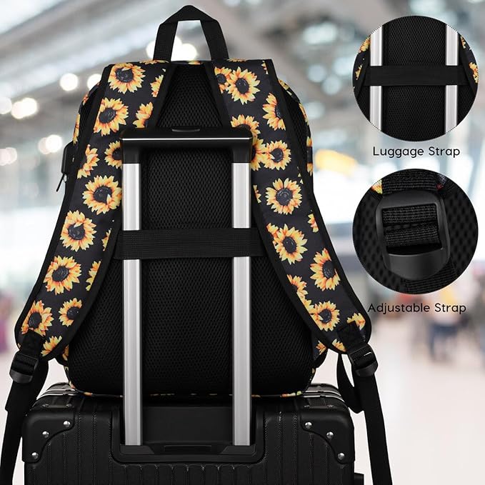YAMTION School Backpack,Sunflower Bookbag Men and Teen Boy Schoolbag with USB Charging Port for High School College Office Work Travel
