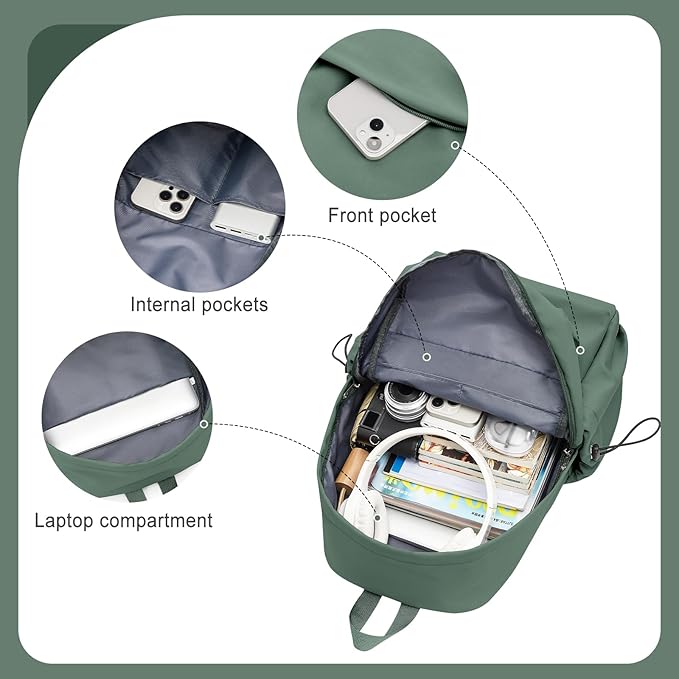 coofay Backpacks For School Bag School Backpack For College Backpacks Bookbag For Women Waterproof Gym Backpack For Men Book Bags Small Simple Backpack Olive Green