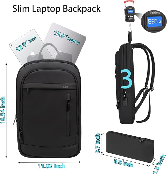 Business Backpack for Men Lightweight Commute Laptop Backpack Anti-Theft Water Resistant Backpack for 15.6 Inch Computer for Daily Office Work with Small Bag (Black, 15.6")