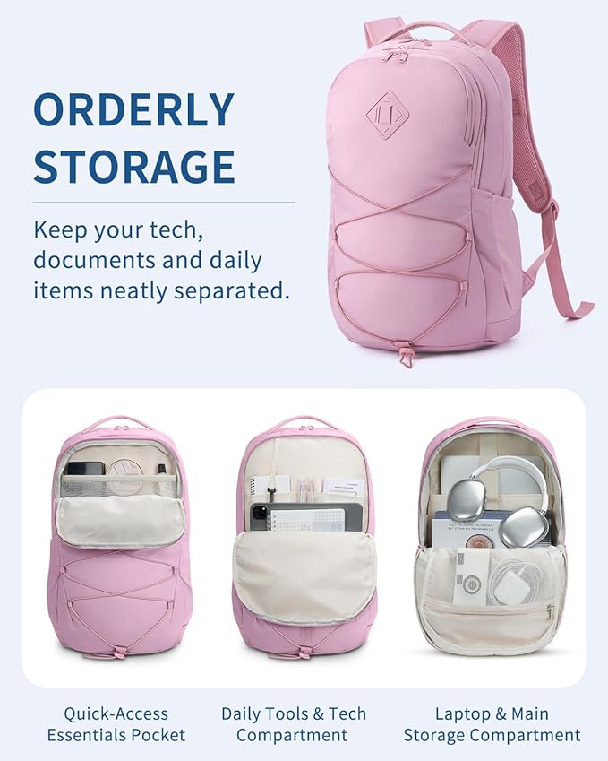 WANDF 15.6-Inch Laptop Backpack for Women, Travel Backpack Water-Resistant Lightweight College Backpack for Work Casual Business Weekender (Pink)