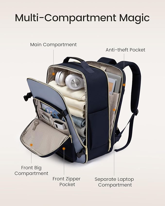 LOVEVOOK 40L Travel Backpack for Women & Men, Airline Approved Carry On Luggage with 3 Packing Cubes, TSA Overnight Bags, Waterproof Personal Item Bag, Weekender Essentials Backpacks fits 17" Laptop